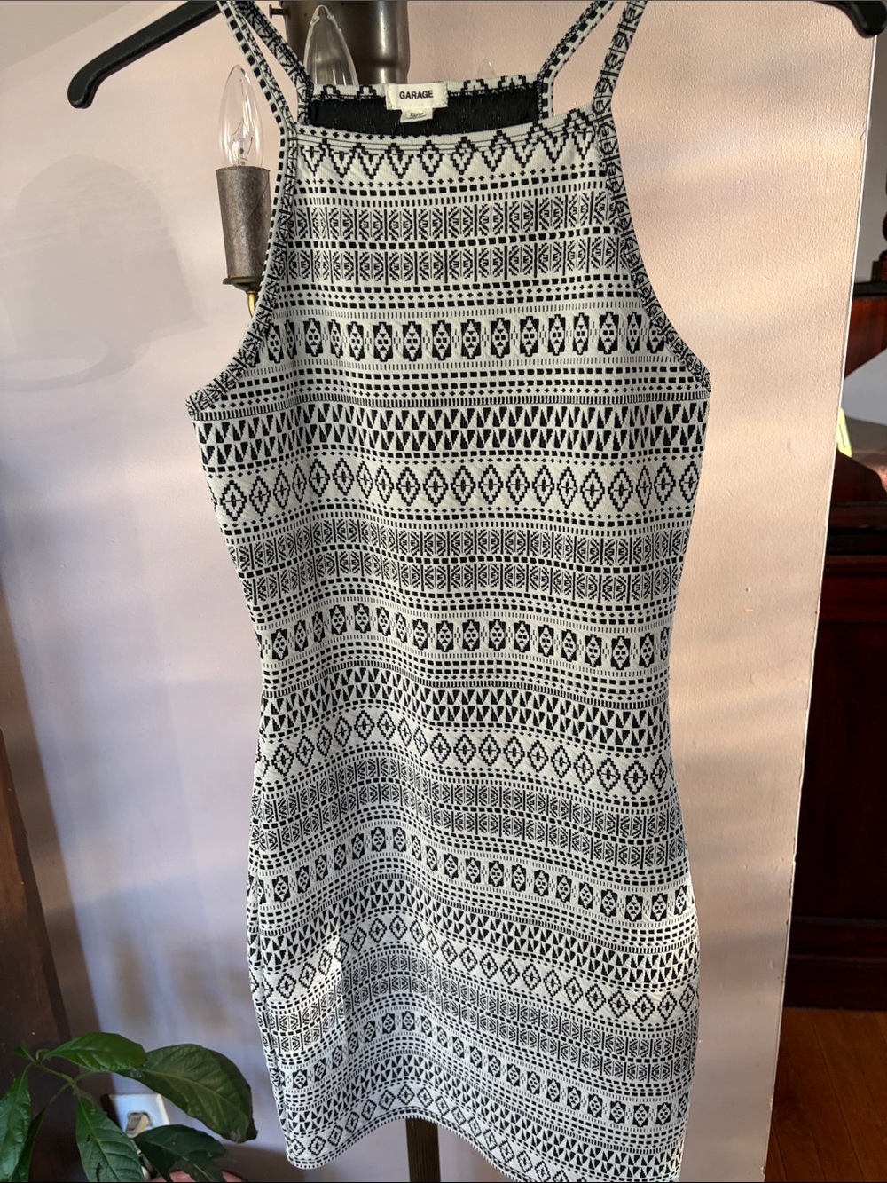 Garage Black & White Geometric Halter Midi Dress